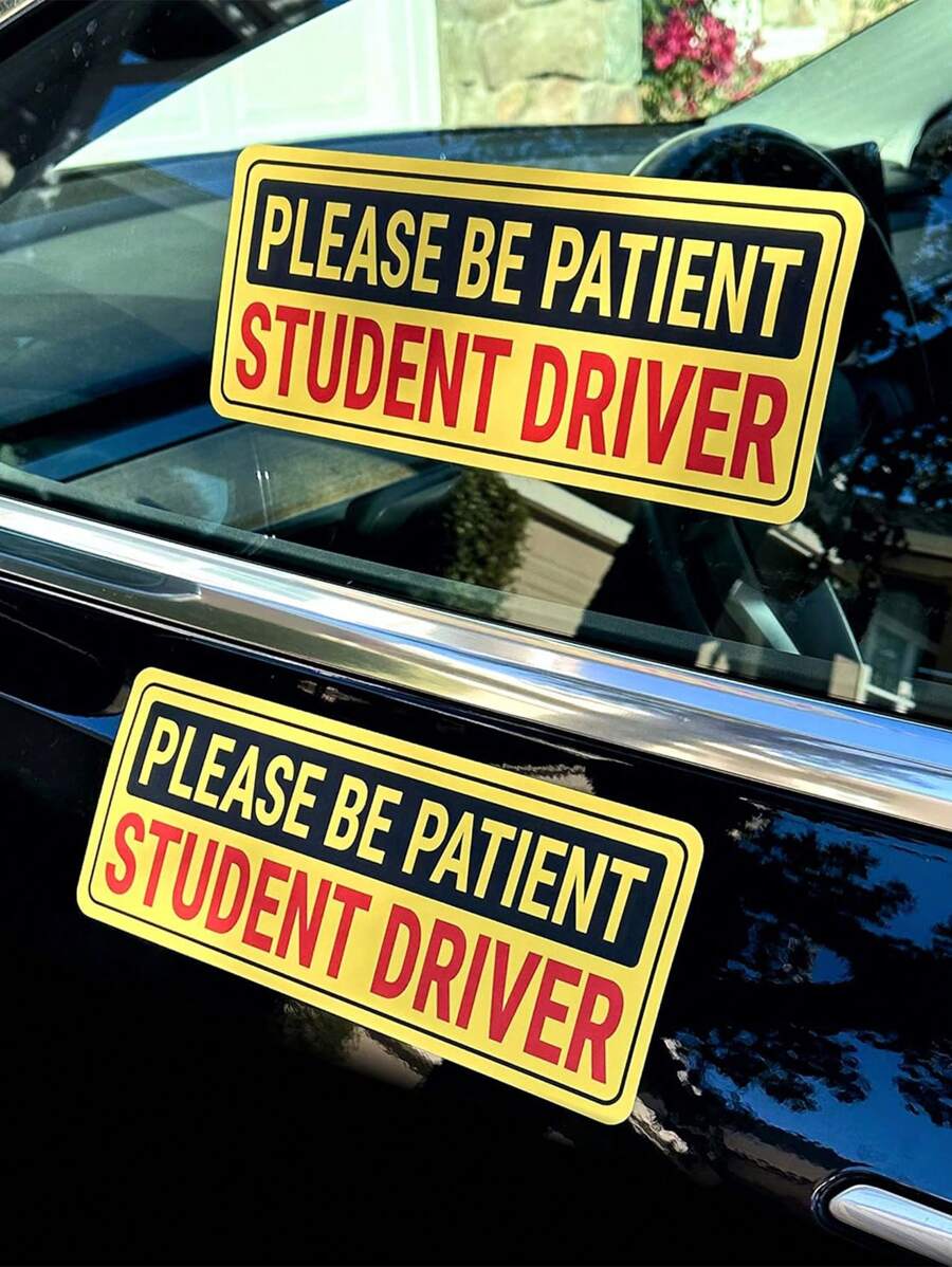 2pcs/Set Beginner Driver Self-Adhesive Stickers, 10.3x4 Inches, Removable Car And Window Student Novice Driver DIY Decals, PVC Stickers - 2 Beginner Driver Stickers - View 1