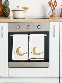 2 Pcs Gold Star And Moon Castle Ramadan Kitchen Towels Dish Towels Seasonal Festival Lantern Decorative Hand Towels - White - View 3