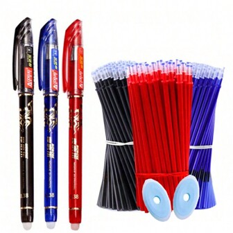 33 件/套 3 色可选可擦凝胶笔套装，0.5 毫米黑色/蓝色/红色墨水圆珠笔，学习、学校用品、返校用书写用品和文具
