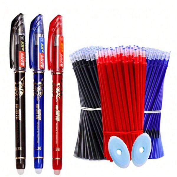 33pcs/Set 3-Color Options Erasable Gel Pen Set, 0.5mm Black/Blue/Red Ink Ballpoint Pens, Writing Supplies & Stationery For Study, School Supplies,Back To School