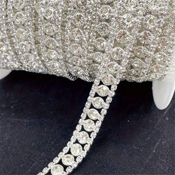 1 peça de corrente de strass de luxo, fita de diamante de cristal de 0,39 polegadas de largura, design sofisticado, acessórios faça você mesmo para vestidos, caixas de presente, enfeite de sapatos