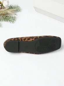 Bailarinas de puntera cuadrada con estampado de leopardo para mujer de talla grande, zapatos cómodos, casuales y versátiles para ir y venir - Multicolor - Ver 8