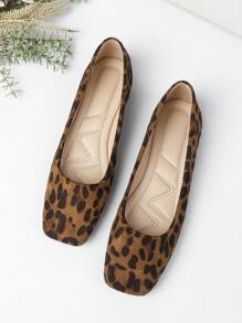 Bailarinas de puntera cuadrada con estampado de leopardo para mujer de talla grande, zapatos cómodos, casuales y versátiles para ir y venir - Multicolor - Ver 7