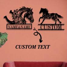 [Custom] 1pc Metal Horse Wall Decor Plaque - Personalized Name Plate, Suitable For Home Decor, Farmhouse, Living Room, Office - Artistic Wall Hanging, Outdoor Wall Decor / Outdoor Wall Art - Home Aesthetics Gifts Birthday Graduation
