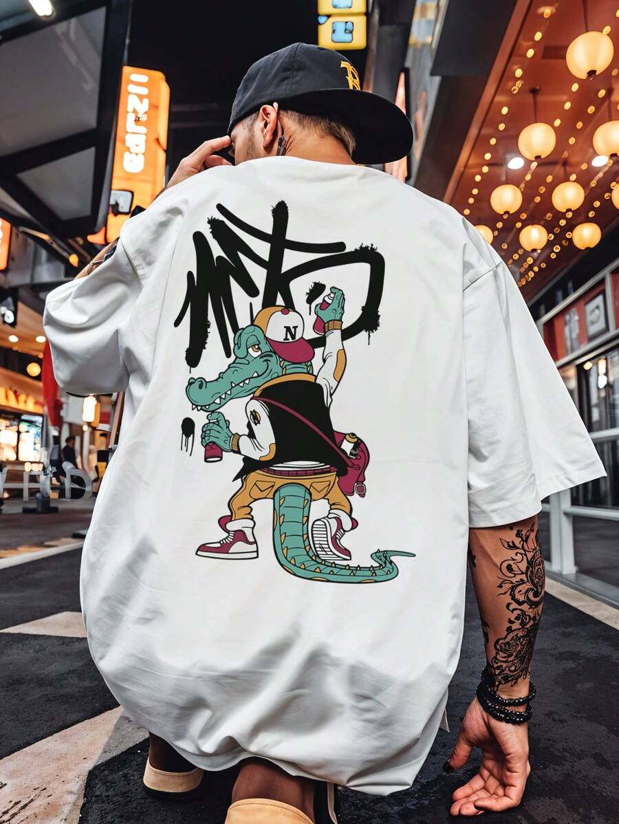 Shirt Oversized Streetwear T-Shirt Printed Alligator Graffiti Design REF 702 VEST NERD - 白色 - 查看 1