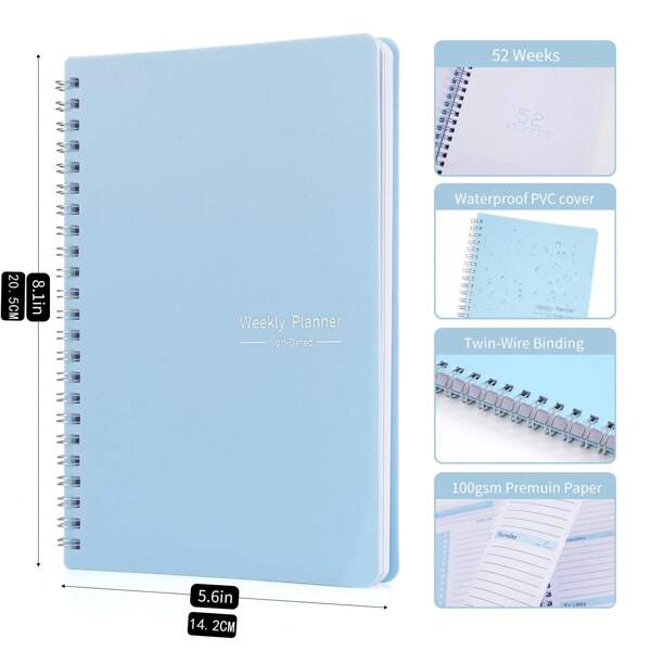 1pcsweekly Planner Notebook Sem data Agenda de cronograma diário Sprial Goals Planner com rastreador de hábitos para mulheres