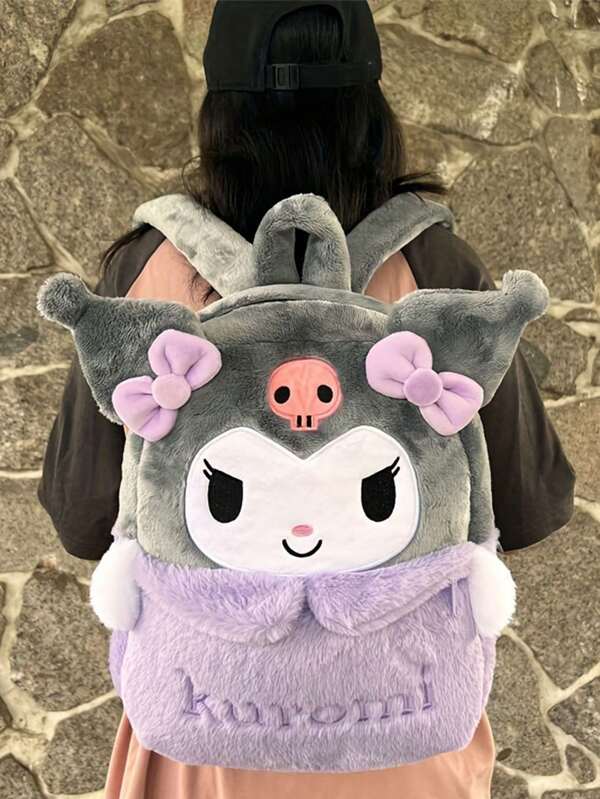 Sanrio Plush Cartoon Backpack, Kawaii Kuromi Melody Large Capacity Schoolbag, Cute Fluffy Shoulder Bag, Birthday Gift Christmas Gift Back To School