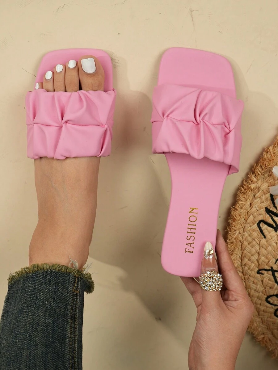 Women's Summer Flip Flops, Anti-Slip Soft Bottom Casual Slippers, Outdoor Beach Sandals, Fashion Square Toe Slide Sandals Valentines