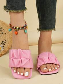 Women's Summer Flip Flops, Anti-Slip Soft Bottom Casual Slippers, Outdoor Beach Sandals, Fashion Square Toe Slide Sandals Valentines - Pink - View 4