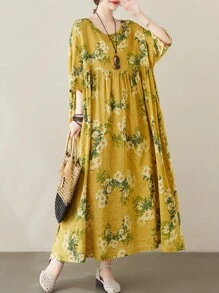 上衣，中国春节，2026 女装连衣裙，女式大码连衣裙，日常穿着，印花连衣裙，夏季圆领短袖休闲宽松连衣裙，沙滩度假连衣裙