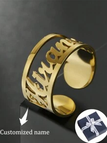 Personalized Customized Name Rings Name Rings Men's And Women's Stainless Steel Hollow Name Rings Bridesmaid And Groomsmen Gifts Anniversary/Birthday/Christmas/Valentine's Day Gifts/Mother's Day Gift
