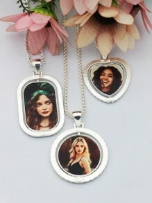 1pc Custom Personalized Photo Necklace, Custom Double-Sided Picture Necklace, Hip Hop Style Chain Strap Picture Pendant, Personalized Commemorative Gift, Father's Day Gift Gift Ideas, Silver, Stylish, Colorful, Vintage, Simple, Unisex, Casual, Cuties, Custom, Personalized, Unique, Ideal Gifts For Him, Ideal Gifts For Her, Her, Boyfriend, Girlfriend, Dad, Mom, Family, Friends, For Anniversaries, For Birthdays, For Graduation, For Prom, For Party, Prom Season