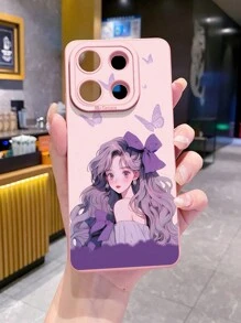 1pc Purple Girl Camera Shockproof Phone Case Compatible With Apple, /Compatible With Galaxy, Compatible With Infinix, Compatible With Redmi, Compatible With OPPO, Compatible With VIVO, Compatible With Realme Waterproof Anti-Fall Scratch Resistant,International Version, Not The Domestic Version - Pink - View 3