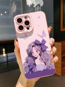 1pc Purple Girl Camera Shockproof Phone Case Compatible With Apple, /Compatible With Galaxy, Compatible With Infinix, Compatible With Redmi, Compatible With OPPO, Compatible With VIVO, Compatible With Realme Waterproof Anti-Fall Scratch Resistant,International Version, Not The Domestic Version - Pink - View 2