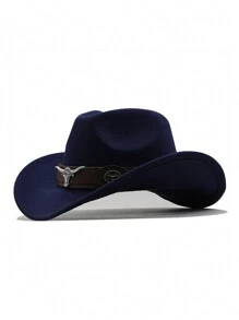 1pc Unisex Polyester Bull Boho Casual Party Felt Hat, Soft Brim Hat, Fedora Hat, Western Cowboy Hat, Fashionable Versatile Commuting, Autumn/Winter