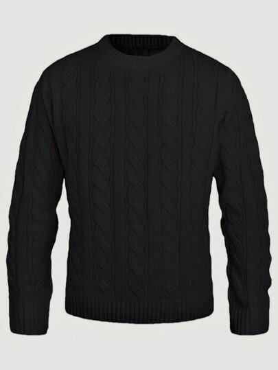 Schwarzer Rundhalsausschnitt-Pullover mit Zugbündchen, Jacquard-Muster, lässiger College-Stil, Britischer Wind, für Herren, Frühling/Herbst/Winter