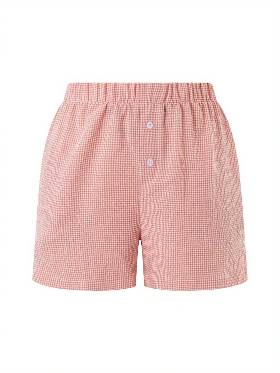Womens Button Front Shorts Casual Elastic Waist Plaid/Striped Print Lounge Shorts Going Out Pants