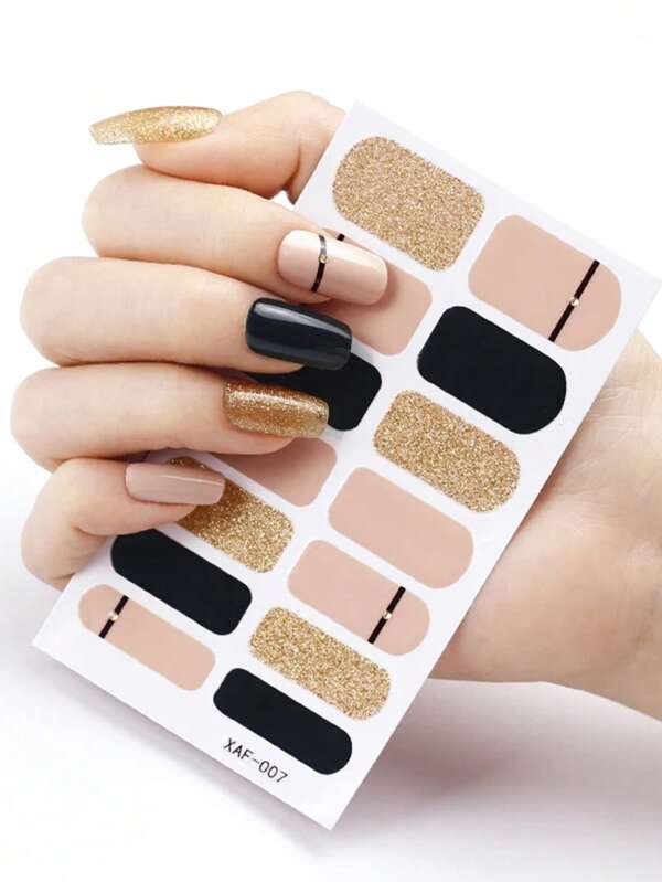 4pcs/Set Elegant Nail Art Stickers, Glossy Full Nail Polish Wraps, Removable Self-Adhesive Nails