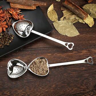 1/2/5/10pcs 5.5" X 1.6" Stainless Steel Tea Infuser, Tea Strainer With Heart-Shaped Handle For Loose Leaf Tea Filtering Back To School