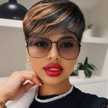 Pixie Cut Wig For Short Cut Wig Black Mixed With Red Curly Wigs Natural Black Mixed Red Pixie Cut Wig Synthetic Short Wigs For Women