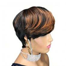 Pixie Cut Wig For Short Cut Wig Black Mixed With Red Curly Wigs Natural Black Mixed Red Pixie Cut Wig Synthetic Short Wigs For Women