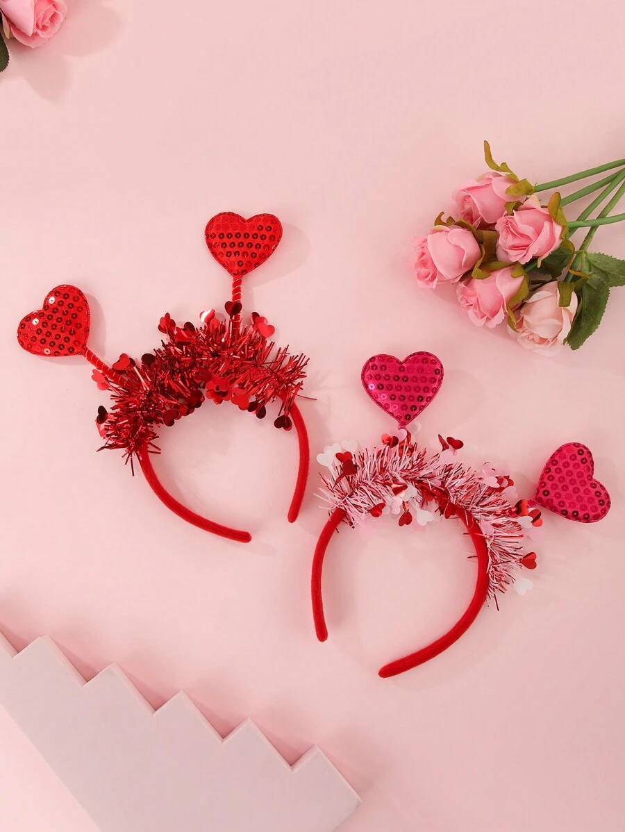 1pc Cute Glitter Red Heart-Shaped Hair Accessory, Perfect Gift For Women On Valentine's Day, Anniversary, Party, Autumn/Winter Valentines Headband For Women Head Accessories Hairband Beauty Home Hair Accessories,Summer,Holiday,Travel,Festival,Birthday - Multicolor - View 1