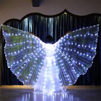 1pc LED Glowing Solid Color Polyester Fiber Light-Up Wings, Stage Performance Belly Dance Prop, Costume For Party, Halloween, Colorful Luminous LED Wings, Isis Wings Outfit