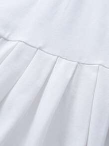 Young Girl's Casual Collar Heart & Rainbow Embroidered Short Sleeve Polo Dress, Summer - White - View 9