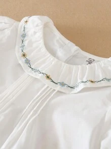 女童幼儿翻领长袖衬衫，春季“返校”少女装 - 白色 - 查看 3