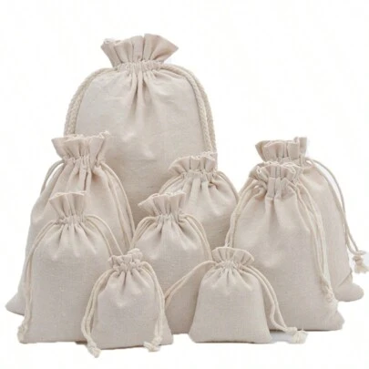 10 chiếc/gói Túi đựng quà bằng vải lanh có dây rút, Thích hợp cho các bữa tiệc ngày lễ, sinh nhật, đám cưới, gói quà tự làm, nhiều kích cỡ, Túi đựng đồ gia dụng