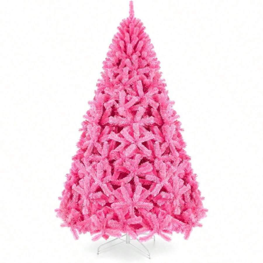 4.5ft Pink Christmas Tree Artificial Full Fir Tree Seasonal Holiday Decoration W/ 362 Branch Tips, Foldable Stand - 1 - View 1