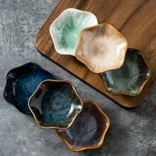 1/6 piezas Conjunto de salseras japonesas de cerámica - Pequeños platos con acabado esmaltado creativo para condimentos y encurtidos, perfecto para uso en la cocina del hogar - Multicolor - Ver 4