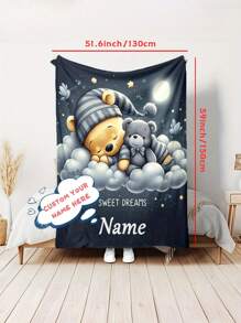 1pc Personalized Bear-Themed Throw Blanket With Custom Name - Soft, Lightweight & Warm For Couch, Bed, Outdoor Use - Perfect Birthday Gift Washable Cute Custom,Unique,Personalized Ideal Gifts For Family,Ideal Gifts For Friends Son,Daughter,Friends,Family Sofa,Bed,Car,Tea Room,Bedroom,Living Room,Bathroom,Dining Room