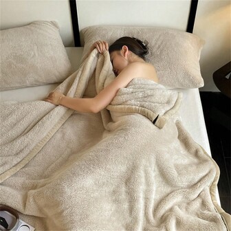 1 件厚双面羊毛毯，柔软温暖毛绒仿兔毛毯，多用途沙发，室内床，户外露营，四季礼物，可机洗，现代风格拼布毯，涤纶面料