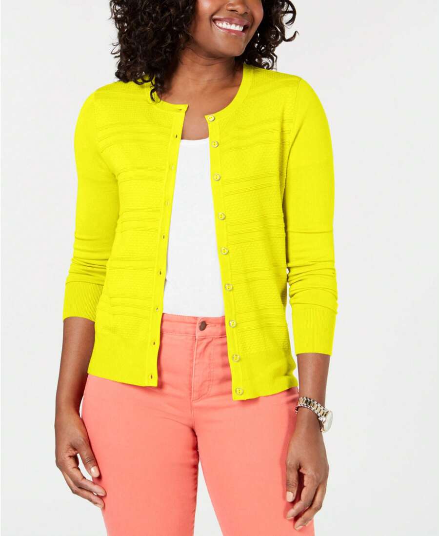 Chaqueta de punto con textura para petite de Charter Club - Amarillo - Ver 1