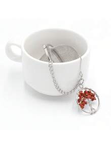 1 pieza Infusor de té de acero inoxidable con colgante de piedra de ágata natural con diseño del árbol de la vida de 7 colores, filtro de hojas de té de material 304 para olla de sopa, colador de té hecho a mano