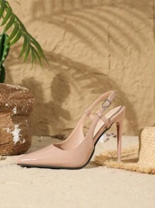 Giày cao gót mũi nhọn cao 11cm, kiểu dáng thanh lịch, có quai buộc cổ chân, chất liệu PU, màu mơ, phù hợp cho mặc hàng ngày/dự tiệc, giày nữ, kiểu dáng sang trọng. - Màu be - Xem 5
