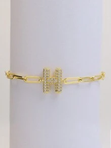 18K 金/银女式首字母手链，26 个泡泡圆形字母，可堆叠，可爱简约时尚回形针链手链，时尚珠宝礼物 - 金色字母手鍊 - 查看 19