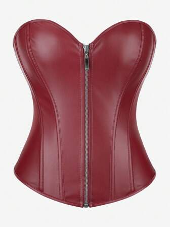 带拉链的束胸紧身胸衣，腰部训练器束胸上衣，可外穿或分层穿着，朋克服装，化妆舞会，万圣节，酒红色
