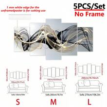 5pcs/Set Abstract Ribbon Canvas Wall Art - Black And Gold Threads Modern Landscape Printing Set, Art Deco Coastal Style For Living Room, Bedroom, Bathroom, Dining Room, Office Decoration, Posters, Wall Art, Room Decoration Stuff Gifts Birthday Graduation - Multicolor - View 4