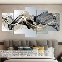 5pcs/Set Abstract Ribbon Canvas Wall Art - Black And Gold Threads Modern Landscape Printing Set, Art Deco Coastal Style For Living Room, Bedroom, Bathroom, Dining Room, Office Decoration, Posters, Wall Art, Room Decoration Stuff Gifts Birthday Graduation - Multicolor - View 11