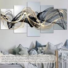 5pcs/Set Abstract Ribbon Canvas Wall Art - Black And Gold Threads Modern Landscape Printing Set, Art Deco Coastal Style For Living Room, Bedroom, Bathroom, Dining Room, Office Decoration, Posters, Wall Art, Room Decoration Stuff Gifts Birthday Graduation - Multicolor - View 10