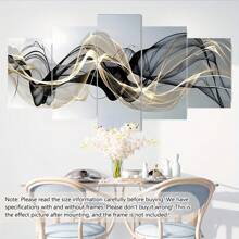 5pcs/Set Abstract Ribbon Canvas Wall Art - Black And Gold Threads Modern Landscape Printing Set, Art Deco Coastal Style For Living Room, Bedroom, Bathroom, Dining Room, Office Decoration, Posters, Wall Art, Room Decoration Stuff Gifts Birthday Graduation - Multicolor - View 12