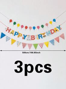 3 buah Bendera Tarik Ulang Tahun Warna-warni, Dekorasi Panggung, Spanduk Selamat Ulang Tahun, Untuk Ulang Tahun Pertama, Pengungkapan Jenis Kelamin, Pesta Perayaan, Spanduk Dekoratif - MultiWarna - View 3