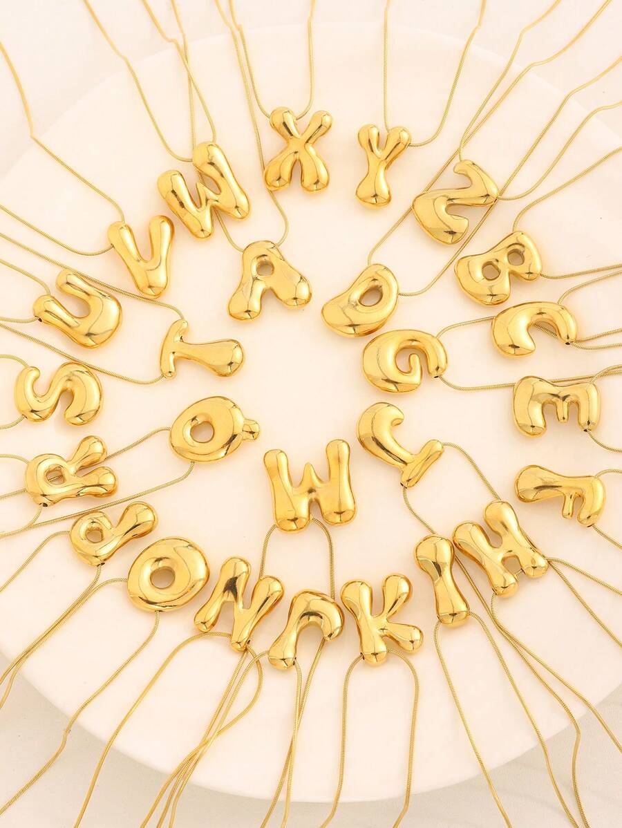1 Pezzo Collana pendente con 26 lettere in acciaio inossidabile, di stile semplice e alla moda, classico e senza tempo, adatto per uso quotidiano, come regalo, per feste o festival musicali