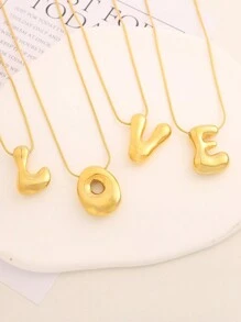 1 Pezzo Collana pendente con 26 lettere in acciaio inossidabile, di stile semplice e alla moda, classico e senza tempo, adatto per uso quotidiano, come regalo, per feste o festival musicali