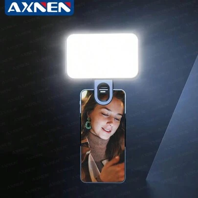 AXNEN Luz de anillo de selfie LED recargable, lámpara de selfie portátil con clip para teléfono, iluminación para videoconferencias de computadora