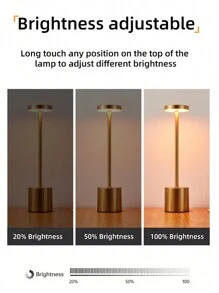 1 Đèn bàn LED cảm ứng kim loại hiện đại có thể điều chỉnh độ sáng, Đèn chiếu sáng xung quanh không dây di động, Đèn trang trí bàn cho phòng khách, phòng ngủ, quầy bar, 3 chế độ màu - Vàng - Xem 6