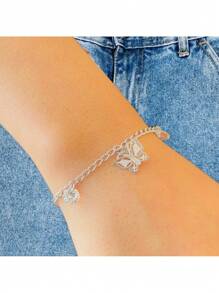 Rebouças Store Pulseira Feminina Borboleta Pedrinhas Aço Inoxidável