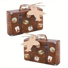 10 件复古世界地图主题迷你旅行礼盒套装，含麻绳和飞机形状标签，适用于婚礼、新娘送礼会装饰